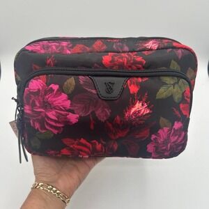 Victoria's Secret Dark Floral Double Zip Cosmetic Bag Travel Pouch NWT